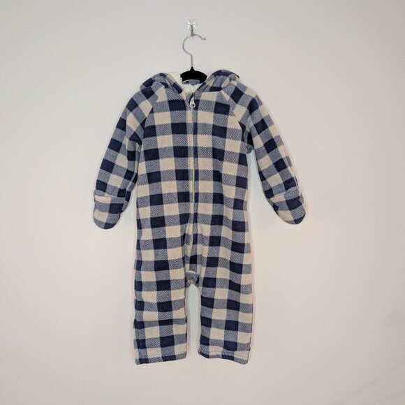 💚 2 for 20 💚 Blue Buffalo Check Fleece Lined Bunting Suit - Picture 1 of 3